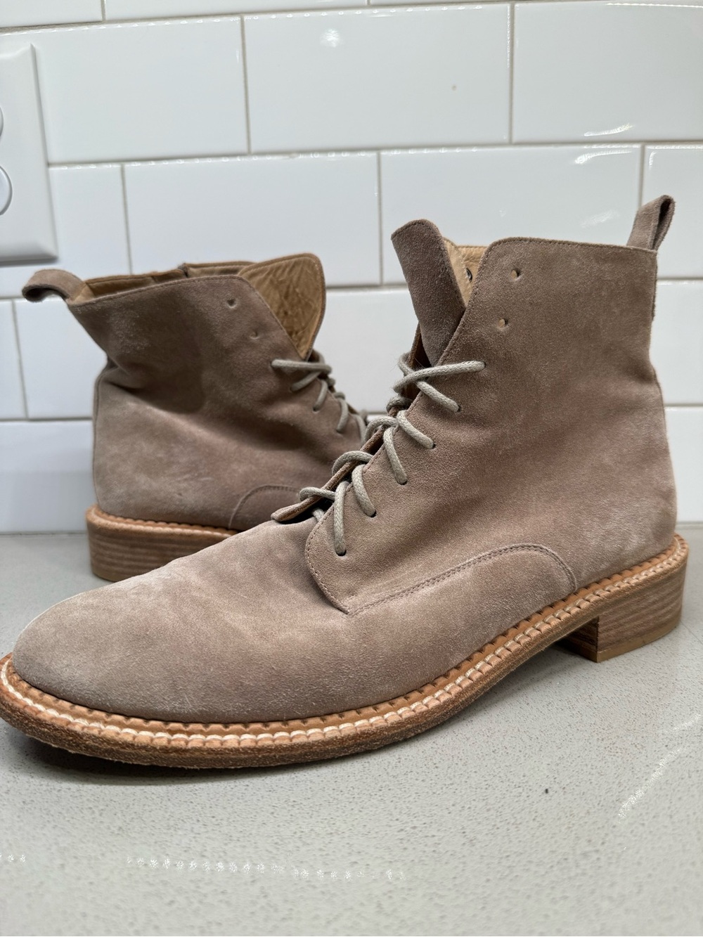 Vince Cabria Suede Lace-Up Boot in Taupe